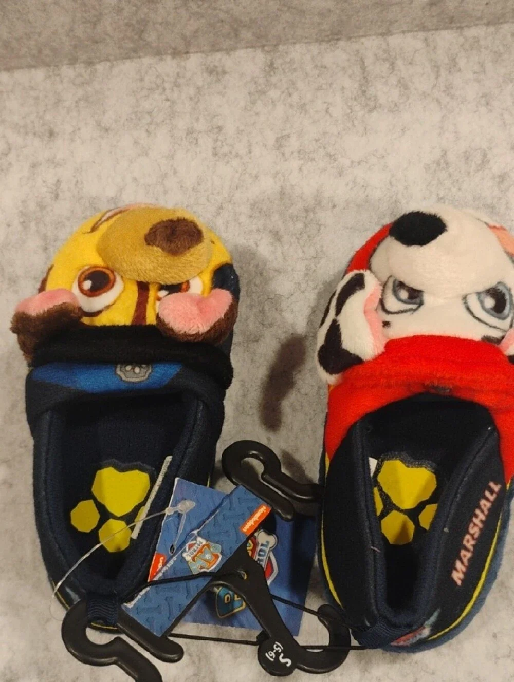 Paw Patrol Kids Plush Slippers with Marshall & Chase Faces - Red, Yellow & Blue